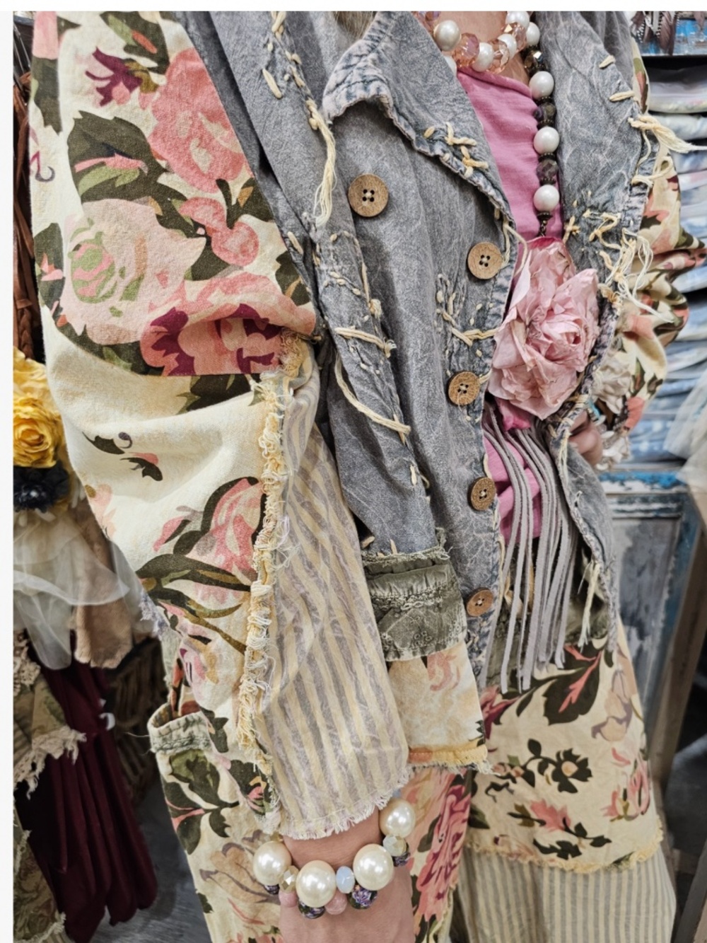🎉 A RARE BIRD “ CHAMBRAY 2  “ A RARE BIRD HAND MADE CHAMBRAY KNOTTED JACKET 49 - Picture 8 of 12